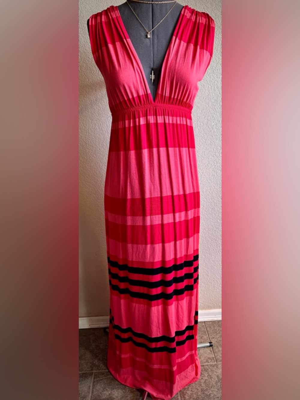 Y2K Vintage Coral Pink Black Striped Maxi Dress Love Ady M